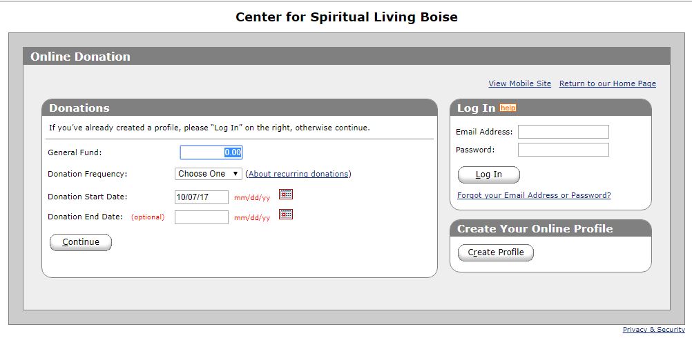 Screen Shot of the Online Giving